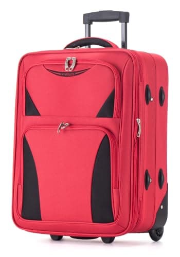 DK Luggage Carry-on 20” Lightweight Expandable Overhead Cabin Wizz air, EasyJet, BA, Jet 2 Hand Luggage Approved Suitcase 2 Wheel Luggage DK16 (Red, 20" Cabin)