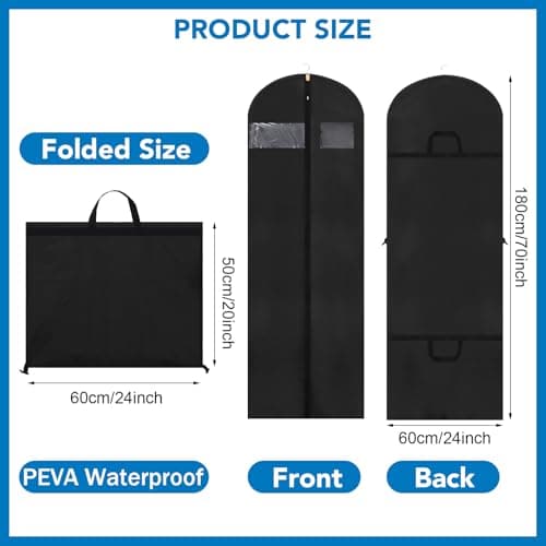 Dntorx 2PCS Long Dress Bags Covers PEVA Wedding Dress Bags 71in, Black — view 2