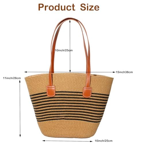 Kayiete Straw Beach Bag,Summer Beach Bag Tote Bag Large Size Straw Shoulder Bag with Zipper Perfect for women Summer Vacation — view 4