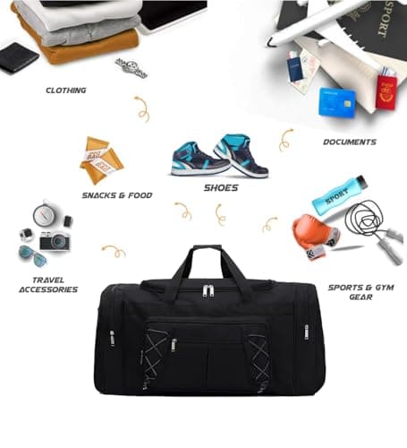 Travel Duffle Bags for Men Weekender Over Night Carry On Bag Lightweight Extra Large Oxford Duffel Gym Sturdy Luggage Water-Proof for Men & Women 26" (Blue Gold), Red Gold, XL (Pure Black) — view 6