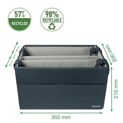 Leitz Fabric Compact Hot Desking Work Bag, Foldable Laptop Bag for Stationery & Accessories, w. Adjustable Carry Handles, 370 x 210 x 220 mm, Velvet Grey, 65760089 — view 5