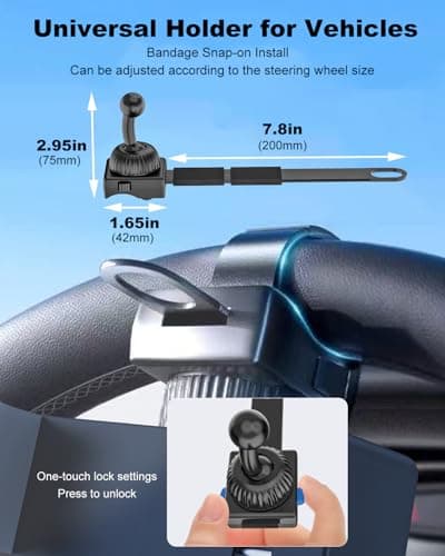 Kolasels Steering Wheel Phone Holder with Large Metal Clip[Thick Cases Friendly]Adjustable Phone Holders for Your Car, Truck, Tesla, Hands Free Phone Mount for iPhone 16 15 Pro Max, Android Smartphone — view 4