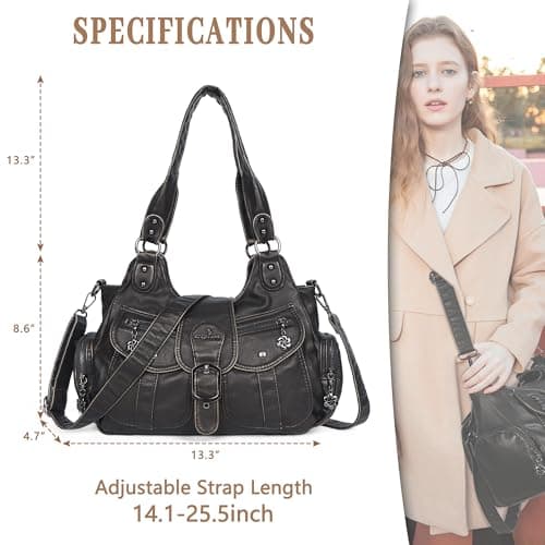 Angel Kiss Hobo Bags for Women Vegan Leather Shoulder Purses and Handbags Ladies Roomy Tote Bags Purse with Crossbody Strap, Bronze, 13.7" L * 8.6" H * 5.1" W — view 2