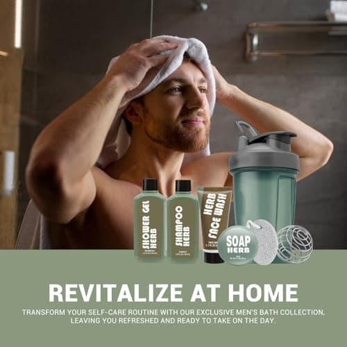 Gifts for Men 6PC Fresh Herbal Mens Bath Spa Gift Set with Travel Shower gel ,Shampoo,Face Wash, Water Bottle Skincare Set,Valentine Gifts for Men Birthday Christmas Present for Him Father's Day — view 5