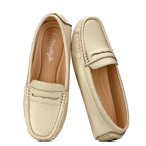 Herstyle Women's Loafers, Comfy Dressy Flats, Slip-On Penny Loafers & Moccasins with Cushioned Footbed, Lightweight Business Casual Shoes for Office, Walking & Travel (2025), Lightgold, 5.5 UK