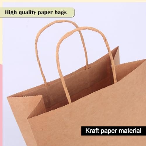 SHUBEIEUMI 10Pcs Kraft Paper Bags with Handles-Brown — view 4