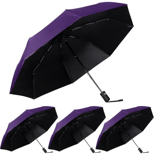 Kajaia 4 Pack Umbrellas Compact Windproof, Automatic Open and Close Folding Rain Umbrella Collapsible for Men Women Travel, Purple, 38.5 inches