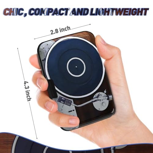 Credit Card Holder, Mini RFID Small Aluminum Card Wallet, Blocking Slim Metal Business Card Case, RFID Blocking Front Pocket Wallet Hard Case Durable CC Holder for Women Men, Retro Music Player — view 3