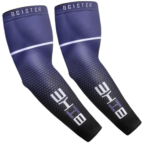 beister UV Sun Protection Cooling Compression Sleeves Arm Sleeves Men Women Sports (X-Large, Blue)