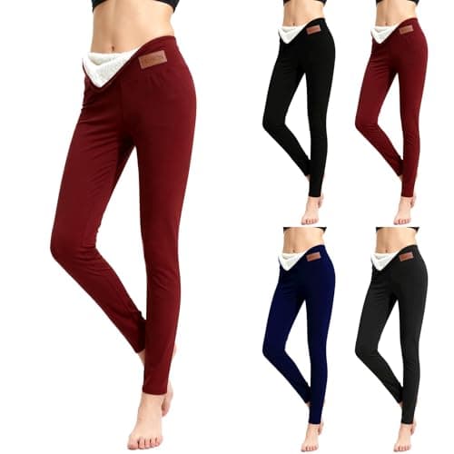 Thick Leggings for Women UK,Fleece Lined Leggings Women Thick Warm Fluffy Elastic High Waisted Yoga Pants Ladies Winter Outdoor Travel Hiking Camping Thermal Tights Tummy Control Stretchy Legging — view 4