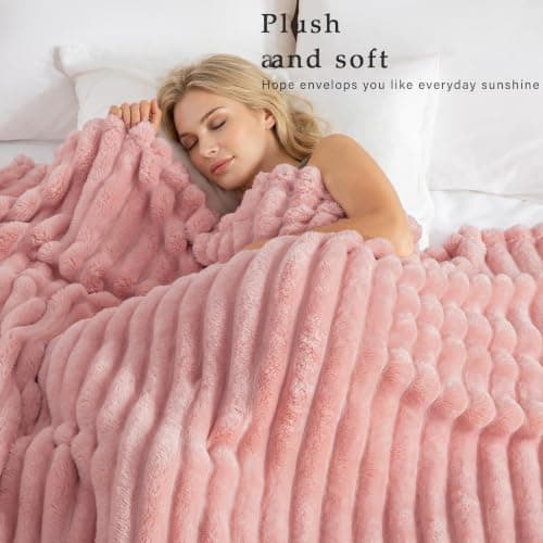 Exclusivo Mezcla Soft Striped Fleece Blanket, Pink Fluffy Sofa Bed Throw — view 2