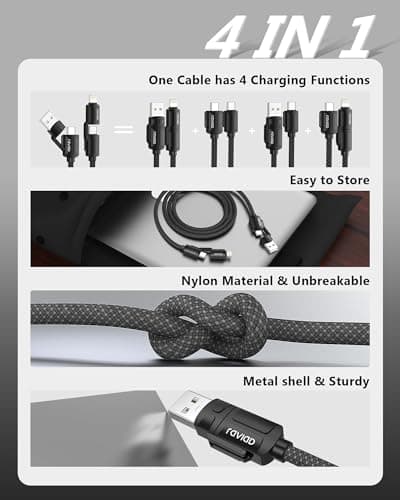RAVIAD Multi Charger Cable Short 50CM, 4 in 1 3A USB Fast Charging Cord 60W — view 4