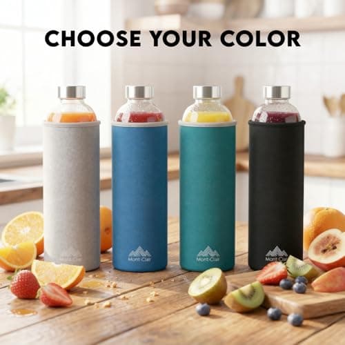 Mont-Clair Kristal Borosilicate Glass Water Bottle 550ml with Neoprene Sleeve - Leak Proof + BPA Free - Hot & Cold Drinks - Ideal for Adult, Kids, Travel, Sports, Gym, Running - Black — view 6