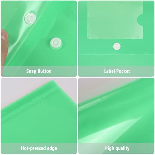 Plastic Folders A4-30 Pack A4 Plastic Folders for Documents Popper Wallets with Button Closure (Green) — view 5