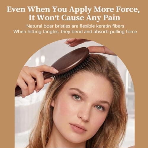 SilkAmor Boar Bristle & Nylon Mixed Hair Brush Set, Wooden Cushion Paddle for Gentle Detangling & Smoother-Looking Hair, Travel Kit with Cleaner, Mirror, Headband & Linen Pouch — view 2