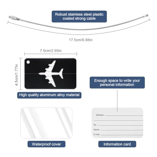 Vicloon Luggage Tag, Luggage Labels Travel Suitcases Aluminium Tags, Aluminum Luggage Tag with Name ID Card for Luggage Baggage Identity ID Labels (4 Pcs) — view 3