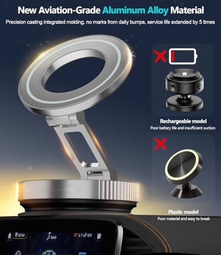 CloudValley Magnetic Phone Holder for Car, 360°Rotatable Foldable Phone Mount with Strong Vacuum Suction Cup, Universal Stand for iPhone 16/15/14, Samsung Compatible with Mirror, Windscreen, Silver — view 4