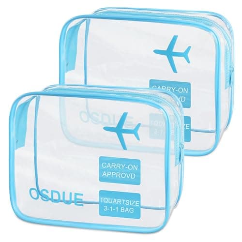 OSDUE Clear Toiletry Bags, 2 Pcs TSA Approved Airport Security Liquids Bags,Waterproof Cosmetic Clear Makeup Bags PVC Wash Bags for Women and Men, Travel Essential