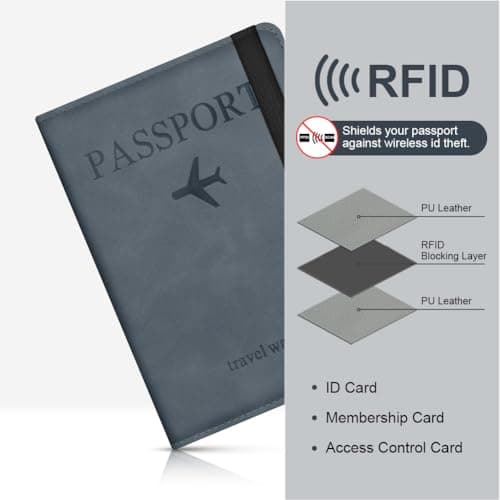 AOOSU Passport Holder Cover, PU Leather Passport Cover with RFID Blocking Travel Wallet, Portable Universal Travel Wallet Case Organiser for Money, Boarding Passes, Credit Cards Ocean Blue — view 5
