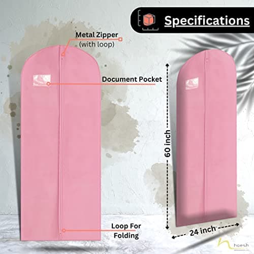 Hoesh UK Women Pink 60 Inches Breathable Bridesmaids Long Zip Wedding Gown Dress Travel Storage Garment Cover Bag — view 2