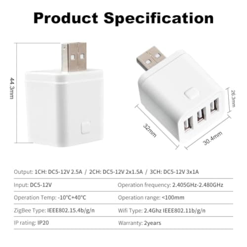 For for tuya for zigbee for Smart USB Adapter Switch 1-3 Gang, Small 5-12V USB Power Module, App Controlled via for tuya Smart, Compatible with for alexa, Customizable Schedules, White Color(2 Gang) — view 2