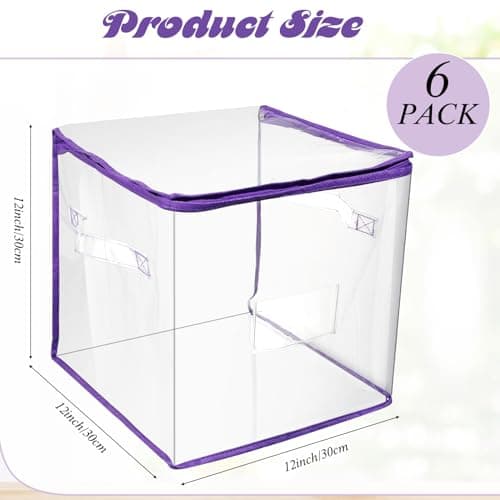 Abbylike 6 Pcs 12'' Zippered Clear Plastic Storage Bags with Label Pocket and Handles Plastic Storage Bins Clear Moving Bags Waterproof Organizers Tote Bins for Closet Sheet Clothes Packing(Purple) — view 2