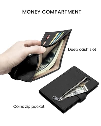 Karmiir RFID Blocking Leather Passport Wallet, Compact Travel Wallet for Women & Men, Black, 9 Compartments, 3 Card Slots, Zippered Coins Pocket, Slim & Portable, Unisex-Adults, Gift Option — view 3