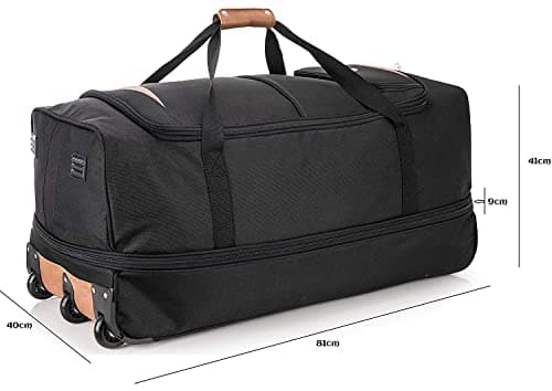 DK Luggage XL Expandable Holdall Extra Large 32” Suitcases EXP32 with 3 Wheels Tan Trimming Black — view 3