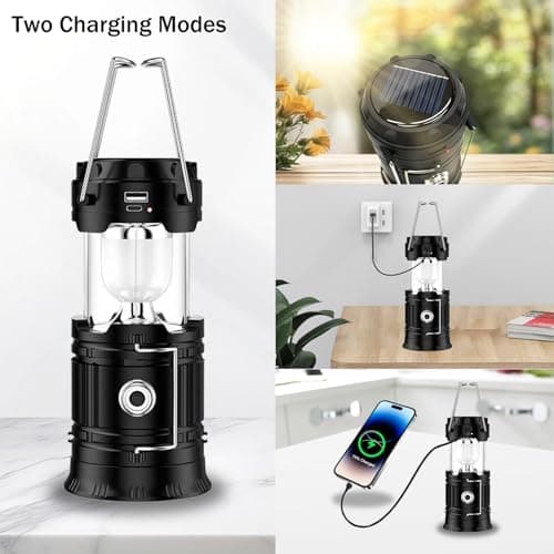 2-in-1 Camping Lantern Rechargeable Camping Lights with Solar and USB Charger, Collapsible Tent LED Light for Outdoor Camping Tent and Hiking Fishing — view 2