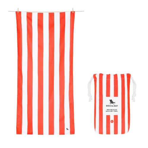 Dock & Bay Beach Towel - Quick Dry, Sand Free - Compact, Lightweight - 100% Recycled - Includes Bag - Cabana - Waikiki Coral Red - Large (160x90cm, 63x35")