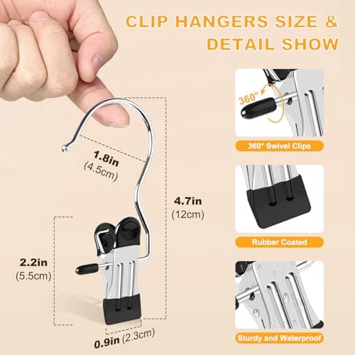 20 Pack Trouser Hangers w/Rubber Coated, Portable Hanger Clips for Travel, Leggings Organizer for Closet Space Saving, Holds Hats Boots Skirts Shorts Jeans (Black) — view 2