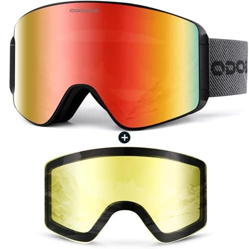 Odoland Ski Goggles Set with Detachable Magnetic Lens, Frameless Interchangeable Lens for Cloudy or Sunny, Anti-Fog UV Protection Men Women Snow Goggles for Skating Skiing and Snowboard