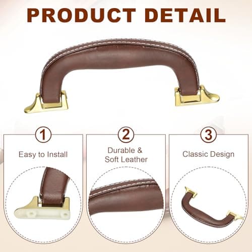 sourcing map PU Leather Luggage Handle, 0.9" Hole Distance Vintage U-Shape Replacement Strap Handle for Travel Handbag Guitar Musical Box Gift Boxes, Brown/Gold — view 3