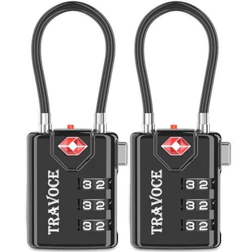 Search Alert TSA Approved Travel Combination Luggage Cable Locks for Suitcase, Gym Locker,Toolbox,Backpack 1,2,4,6 &10 pk, Black 2 Pack, ONE_Size