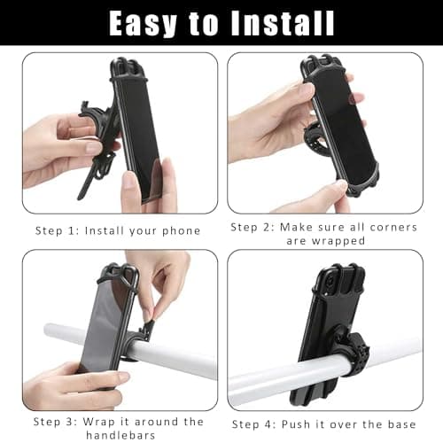 ZEACCT 1-Piece Bike Handlebar Phone Holder, Adjustable Silicone Bicycle Phone Mount with Rotatable Clip, Universal Motorcycle Mobile Strap, Compatible with All Smartphones — view 4