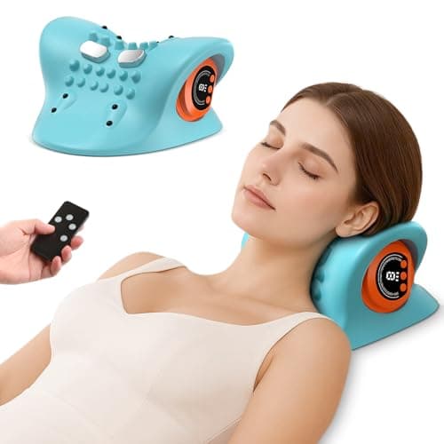 Neck Massager 2025 Portable Neck Traction Device, Cervical Stretcher with Heating & Vibration – Relieve Muscle Tension, 3-in-1neck Pillow Customizable Massage Modes with Wireless Remote Control