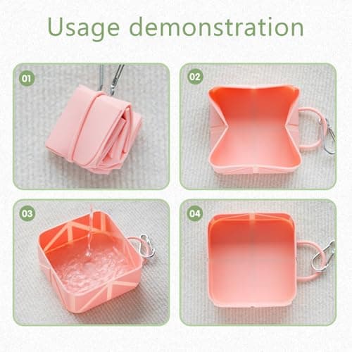 MIUPOO Collapsible Dog Bowl,Collapsible Dog Water Bowls for Cats Dogs,Premium Silicone Pet Water Bowls for Cats & Dogs,Collapsible Travel Dog Bowl Portable,Adjustable Clip Dog Travel Bowl,Pink. — view 5