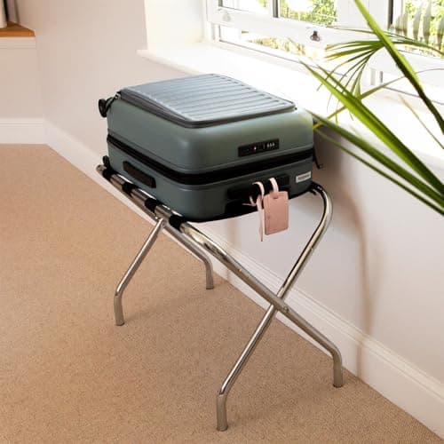 Harbour Housewares Folding Metal Luggage Racks - Chrome - Pack of 2 - Portable Folding Single Tier Home Bedroom Suitcase Foldable Suit Case Holder Travel Chest Storage Stand — view 4