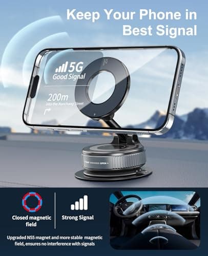 2026 Magnetic Suction Phone Mount for MagSafe, 360°Adjustable Magnetic Car Phone Holder, Foldable Suction Cup Car Phone Mount for Car/Gym/Mirror/Shower, Cell Phone Holder for iPhone 17 16 15 Black — view 5
