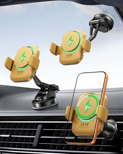 INIU Car Wireless Charger Yellow, Qi2 Certified 15W Fast Charging Car Mount Charger for Magsafe with Strong Magnetic Hold, Air Vent Clip & RGB Lighting for iPhone 16 Pro Max/15/14/13/12 Accessories