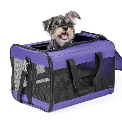 Conlun Dog Carrier Soft Sided, Large Cat Carrier with Inner Safety Leash, Pet Transport Carrier for Large Cats and Medium Dogs up to 10 KG, Collapsible Travel Puppy Carrier Bag -Purple, L