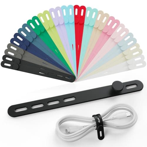 32Pcs Reusable Silicone Cable Ties, 16 Pastel & Classic Colours Wire Tidies with Button & Eyelet Design, 13cm Flexible Cord Management Straps for Headphone, USB Charger, Desk, and Travel Organiser