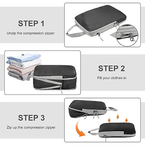 Compression Packing Cubes,Travel Storage Bag, Travel Packing Essentials for Suitcase Organizer Bags, Packing Organiser for Carry On Luggage(Black, Set of 4) — view 5