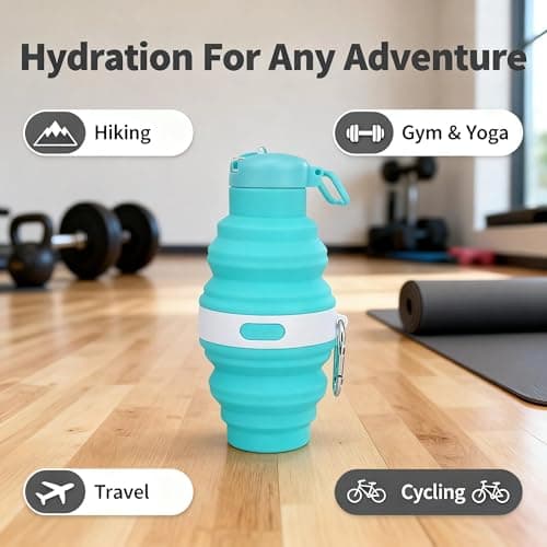 Embhlitfe Collapsible Water Bottle,Silicone Folding Water Bottles Foldable Water Bottle with Carabiner,Silicone Water Bottle for Women Men Sports Travel Hiking Camping Outdoor Activities (Blue) — view 5