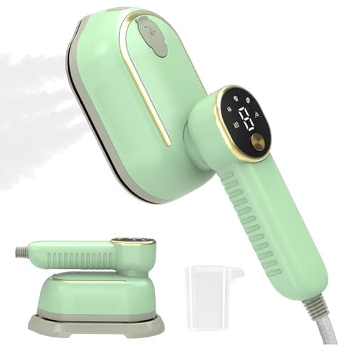 Travel Steamer for Clothes, 1400W Travel Iron, 10-Second Rapid Heat-Up Clothes Steamer with LCD, 180° Rotating Handle & Ceramic Soleplate for Travel, Home, Office Use(Green)
