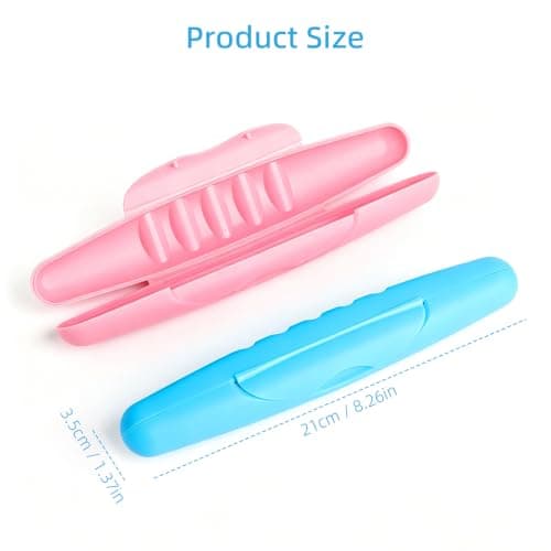 Cisixin 2 Pack Portable Travel Hiking Camping Toothbrush Case Packing Antibacterial Holder Case with Lid (Blue and Rose) — view 2