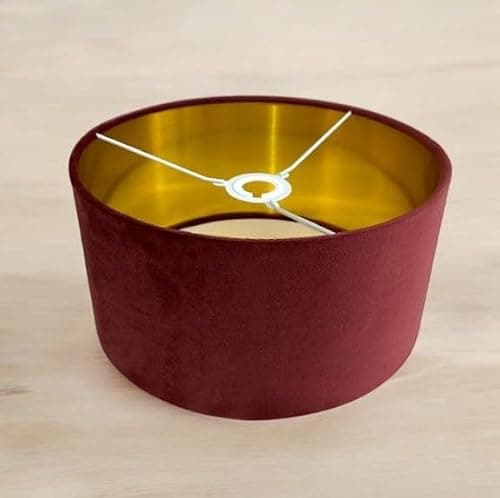 Plush Velvet Lampshade for Ceiling Shade, Table, Floor Lampshade with Brushed Gold Lining Handmade in The UK. (Burgundy, Diameter 25 x 20cm Height) — view 4