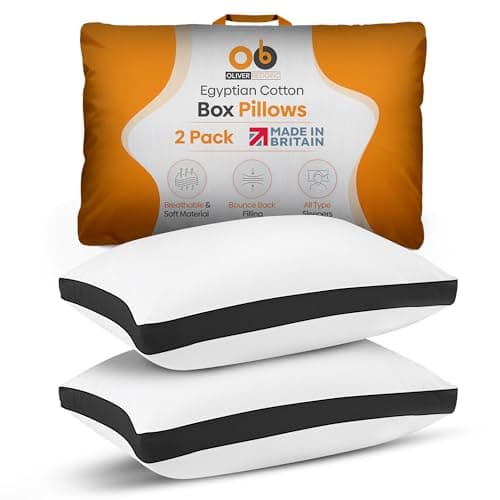 Oliver Bedding Egyptian Cotton Box Pillows 2 Pack- Breathable Hotel Pillows