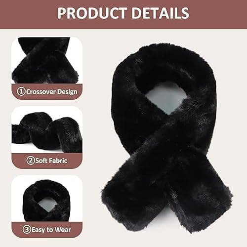 Spunklad Womens Winter Fleece Warm Scarf, Black Soft Neck Warmer — view 2