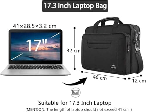 MATEIN 17 inch Laptop Bag, Water-Repellent Computer Briefcase — view 3